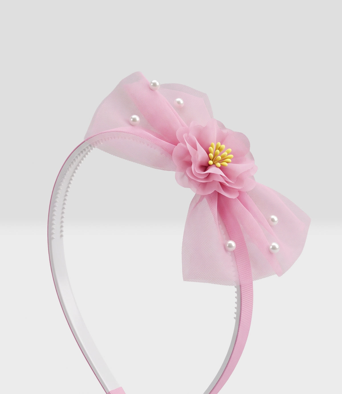 Cintillo niña con lazos y flor Talla única / Rosado
