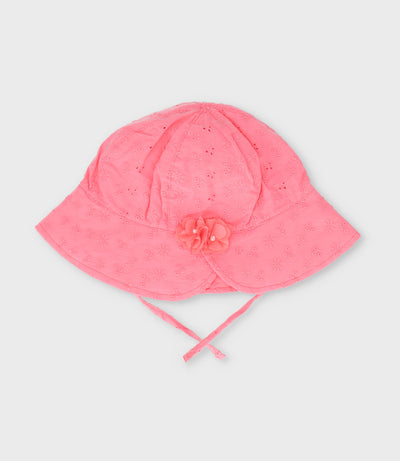 Gorro niña con flores 0-1 años / Coral