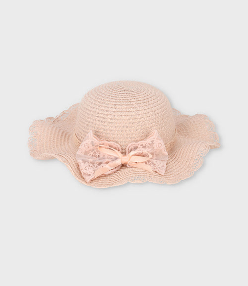 Sombrero niña con lazo bordado 0-1 años / Rosado