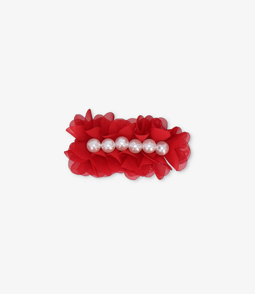 Pinche niña con flores y perlas Talla única / Rojo