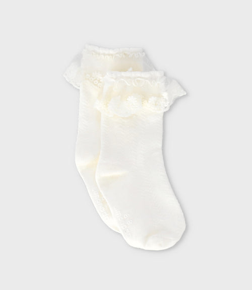 Calcetín niña con vuelos 0-1 años / Blanco