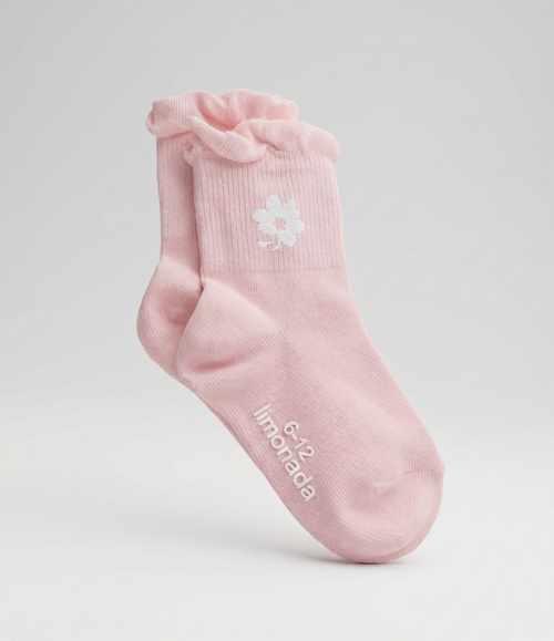 Calcetín niña con flores y vuelos 0-1 años / Rosado