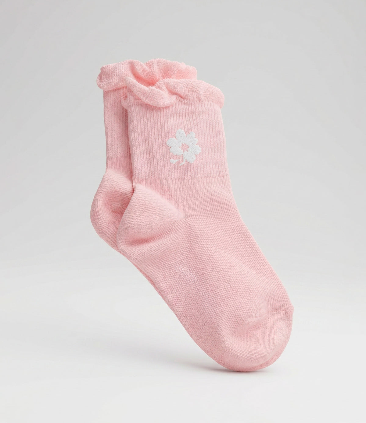 Calcetín niña con flores y vuelos 0-1 años / Rosado
