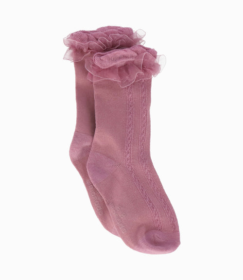 Calcetín niña con vuelos 0-1 año / Palo Rosa