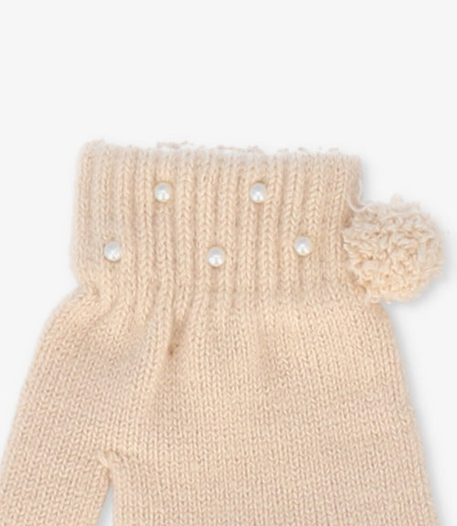 Guantes niña con perlas Talla única / Beige