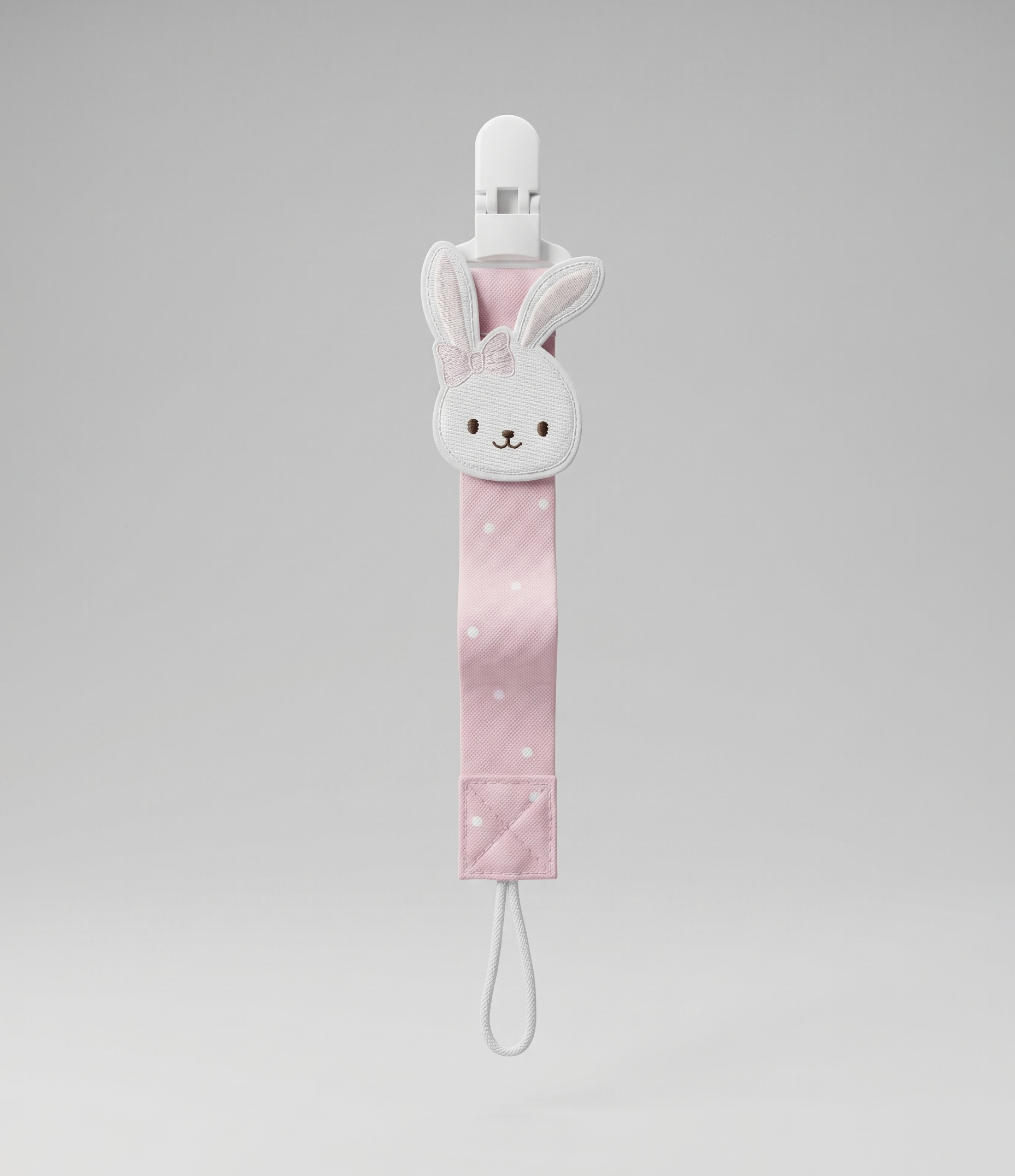 Porta chupete recién nacida con conejito y flores Talla única / Rosado