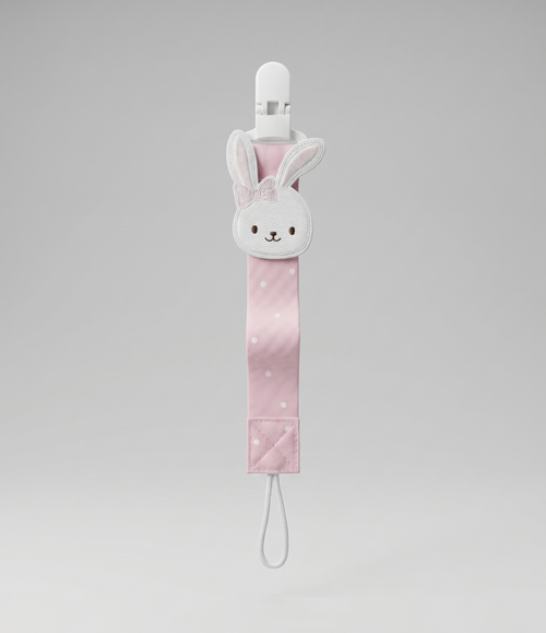 Porta chupete recién nacida con conejito y flores Talla única / Rosado