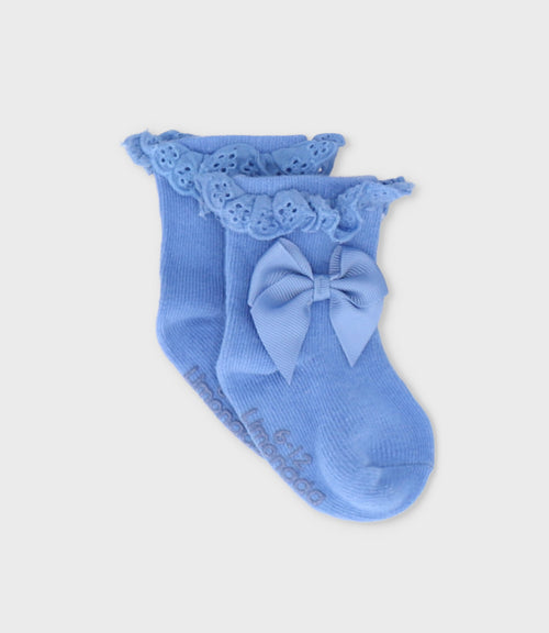 Calcetín recién nacida con vuelos y lazo 0-6 meses / Celeste