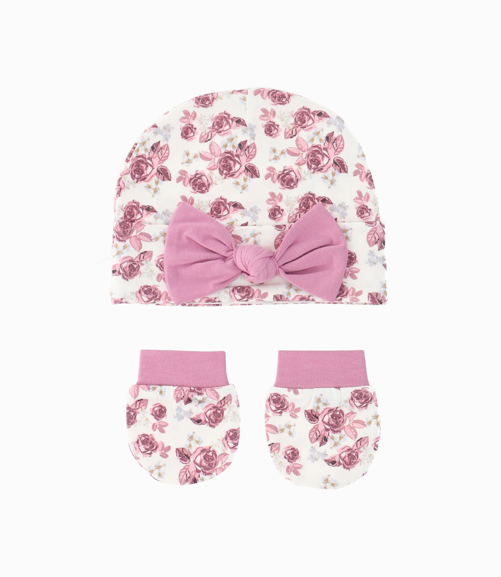 Pack recién nacida recién nacida de gorro y mitones Talla única / Palo Rosa