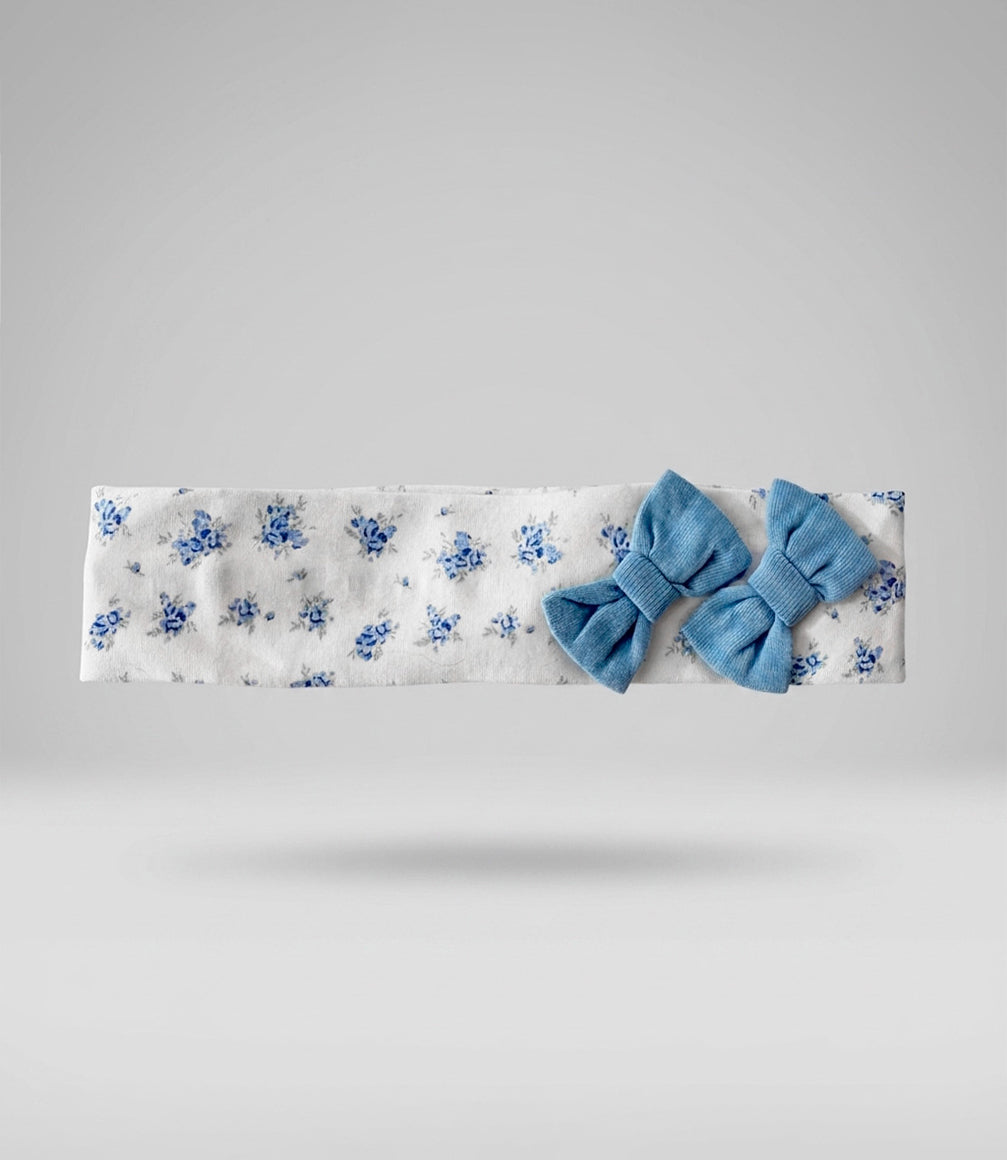 Cintillo de tela recién nacida con flores Talla única / Celeste
