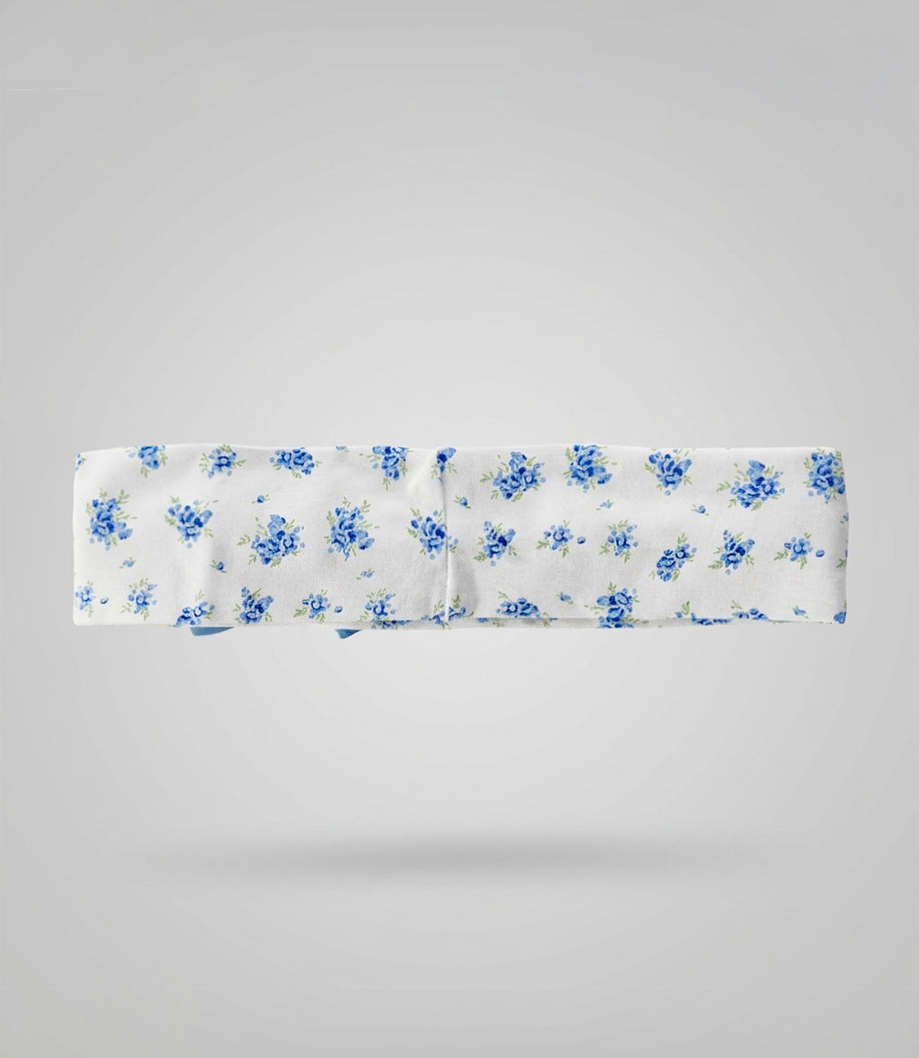 Cintillo de tela recién nacida con flores Talla única / Celeste