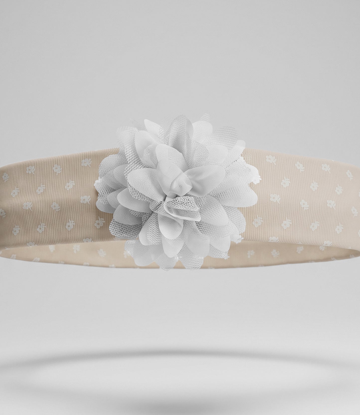 Cintillo de tela recién nacida con flores Talla única / Beige