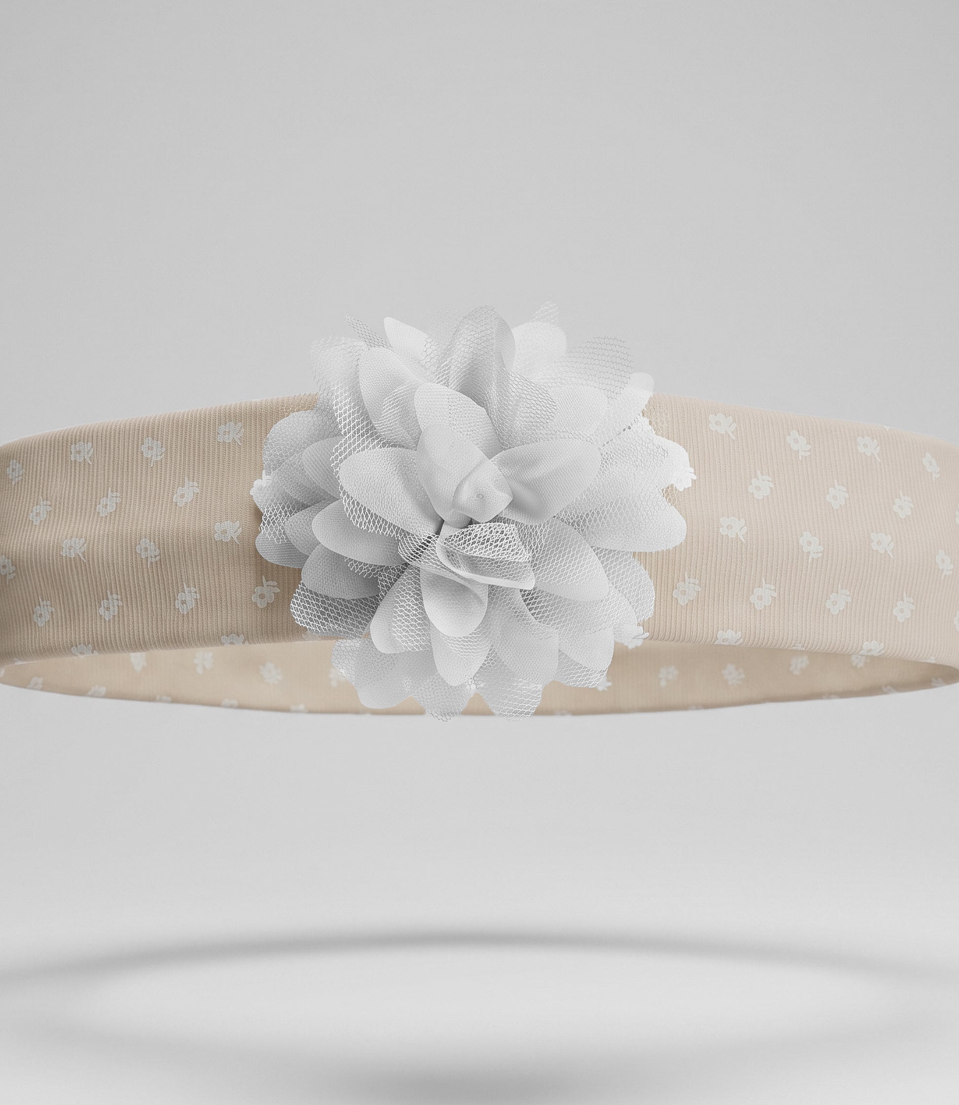 Cintillo de tela recién nacida con flores Talla única / Beige