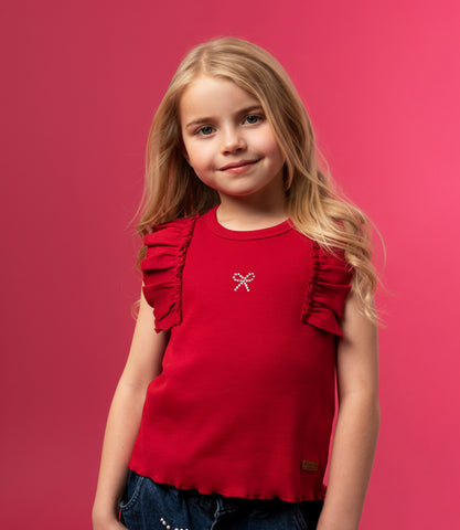 Polera niña acanalada con vuelos