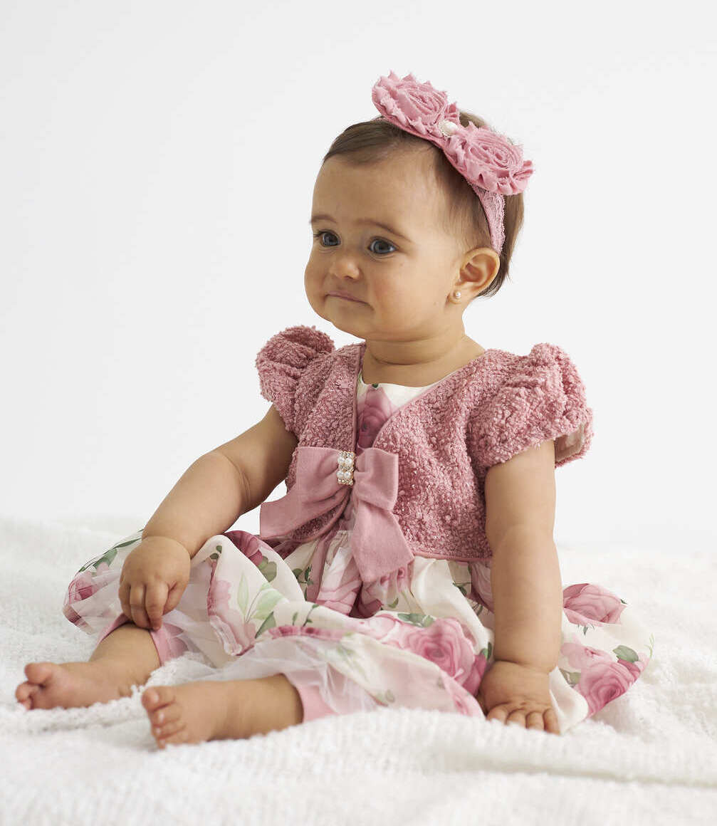 Conjunto Recién Nacida Con Bolero y Calzas Limonada Palo Rosa