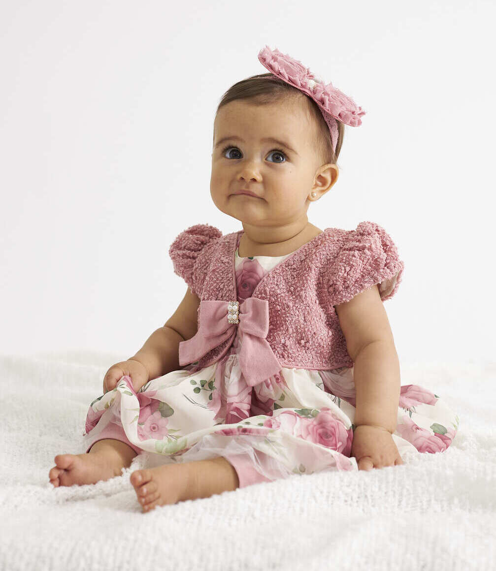 Conjunto Recién Nacida Con Bolero y Calzas Limonada Palo Rosa