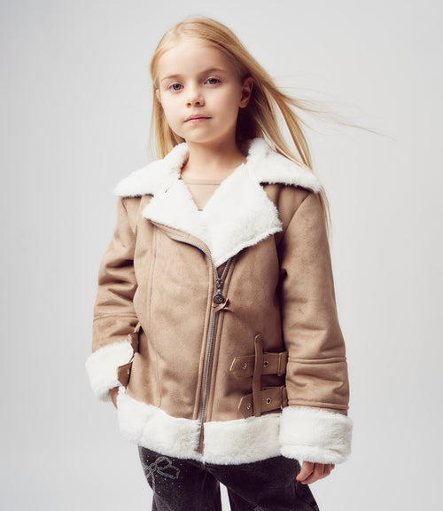 Chaqueta niña aviadora de gamuza
