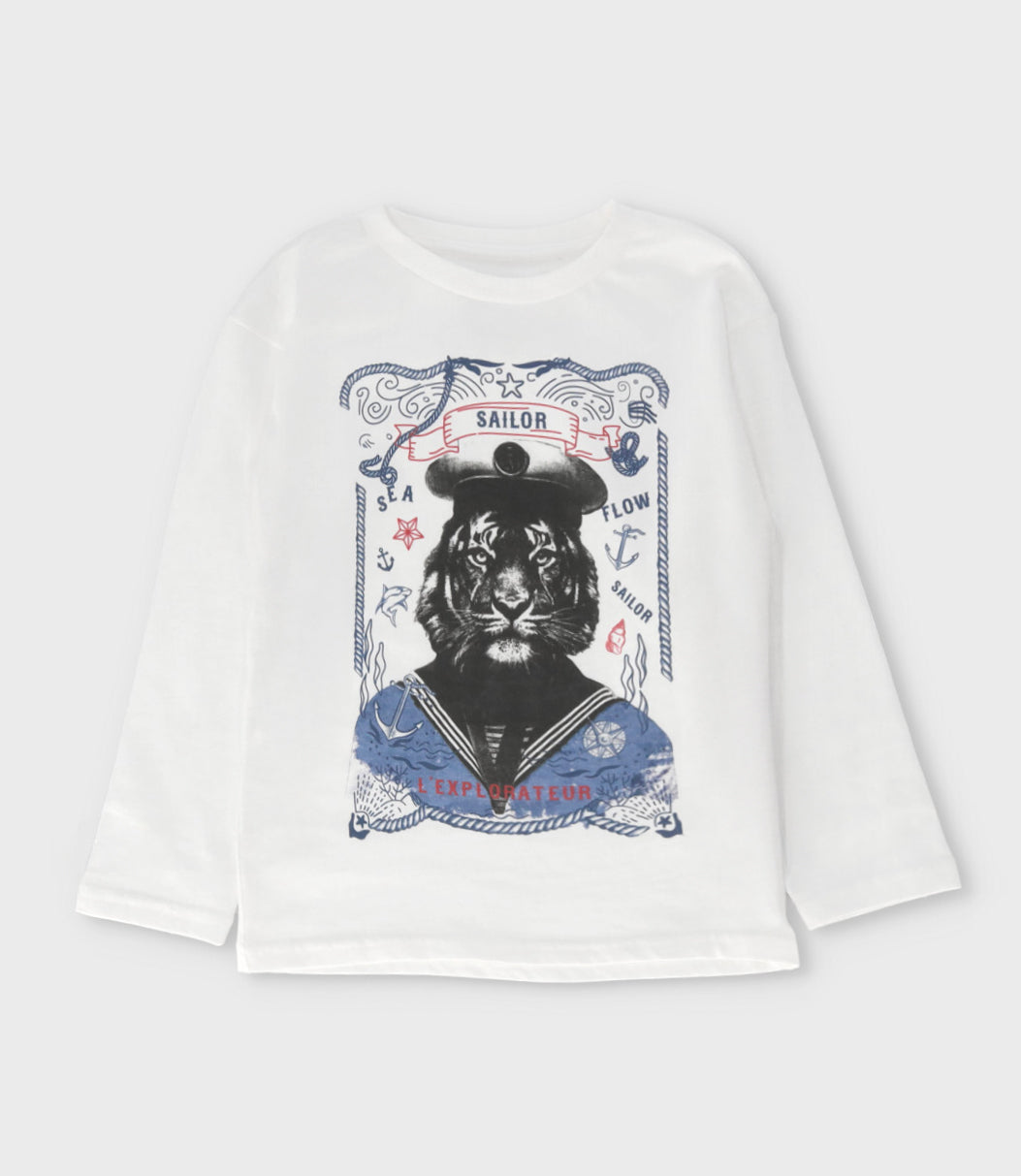 Polera niño con tigre 2 años / Blanco