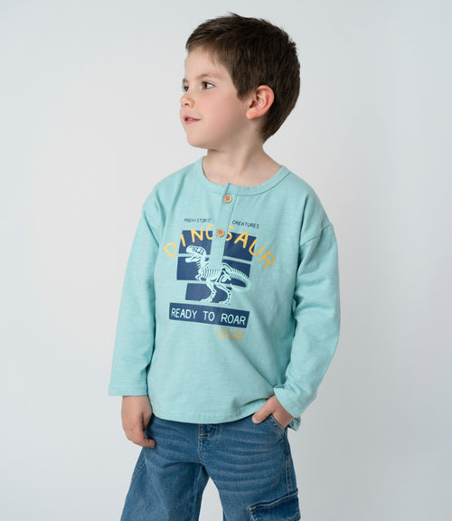 Polera niño con dinosaurio 2 años / Celeste