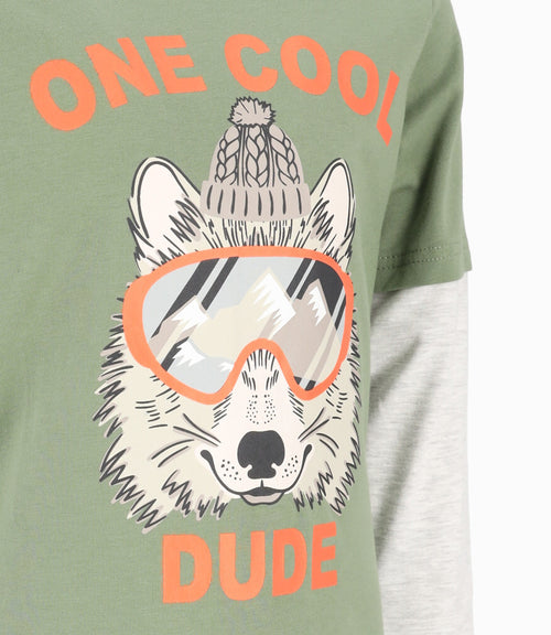 Polera niño con lobo 2 años / Verde