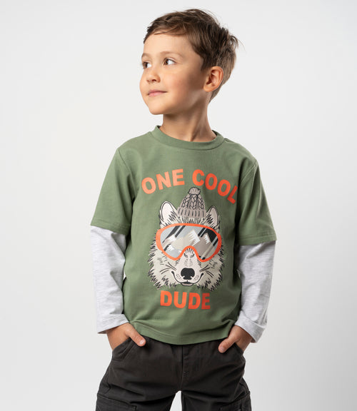 Polera niño con lobo 2 años / Verde