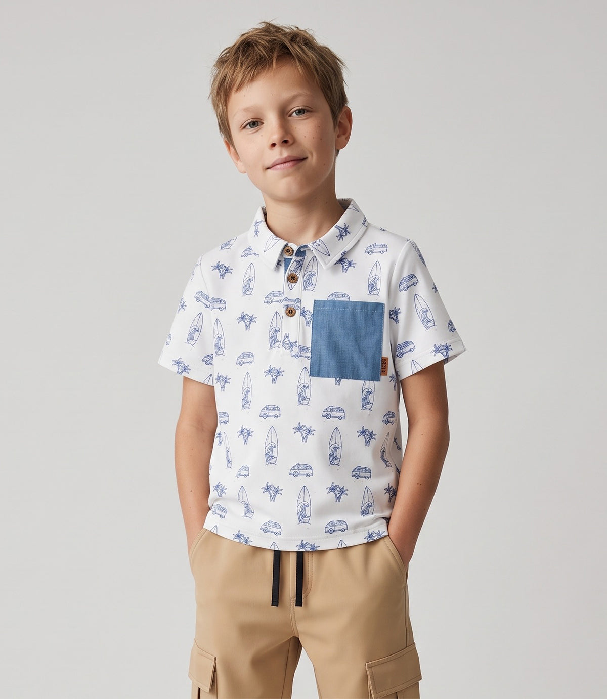 Polera niño cuello polo 2 años / Crudo