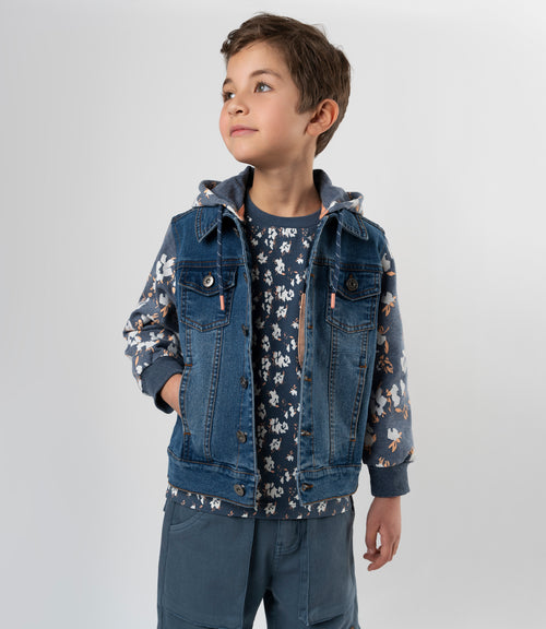 Chaqueta niño con mangas floreadas 2 años / Azul Marino