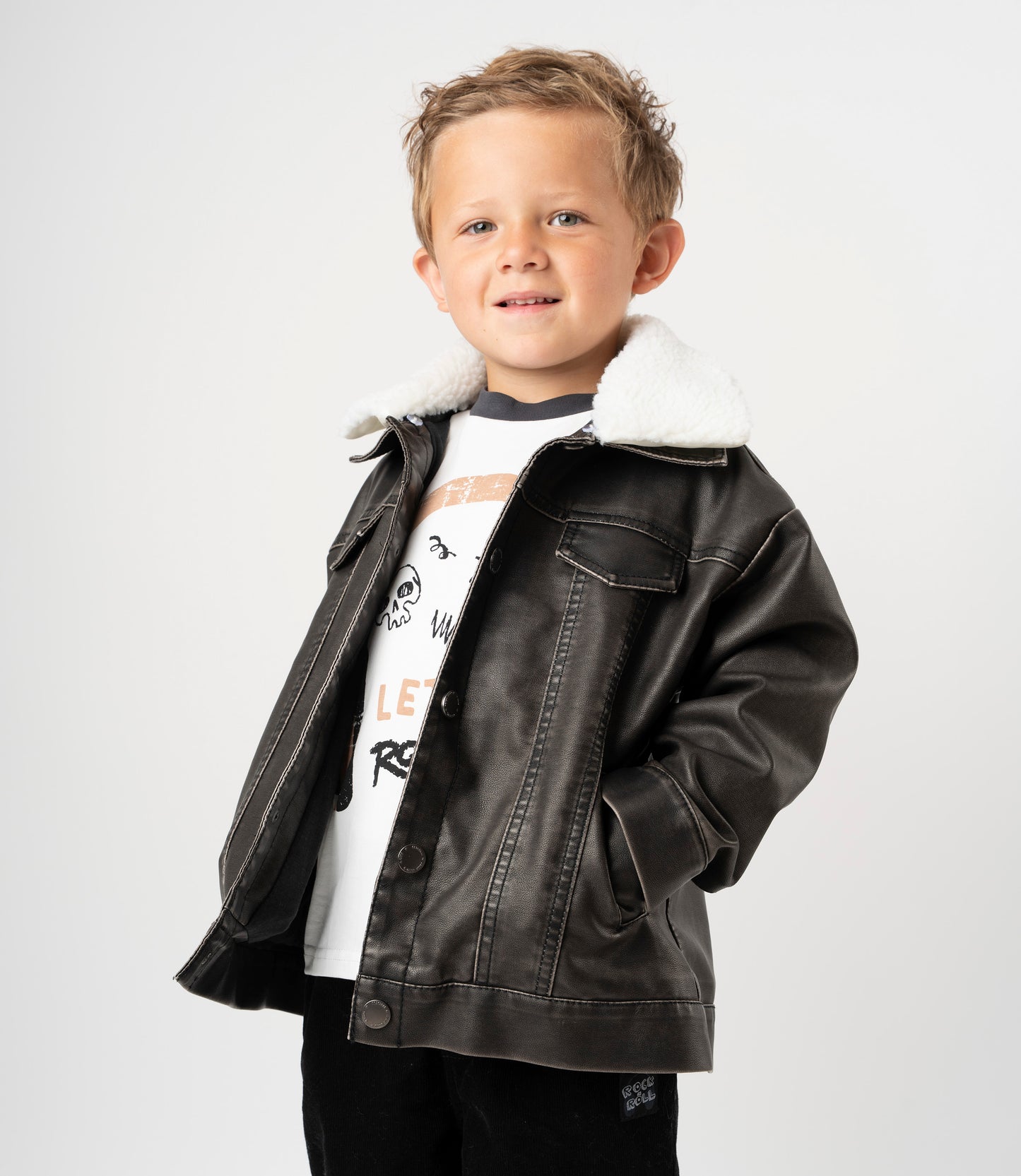 Chaqueta niño simil cuero 2 años / Negro