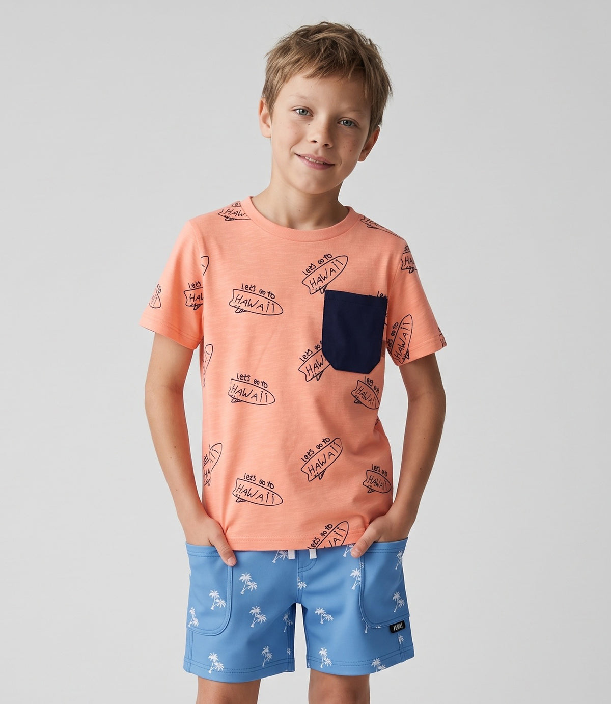 Conjunto niño hawaii 2 años / Naranjo