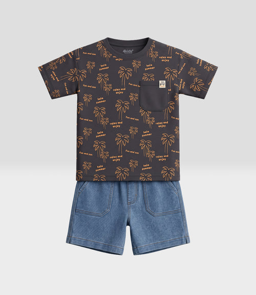Conjunto niño palmeras 2 años / Gris