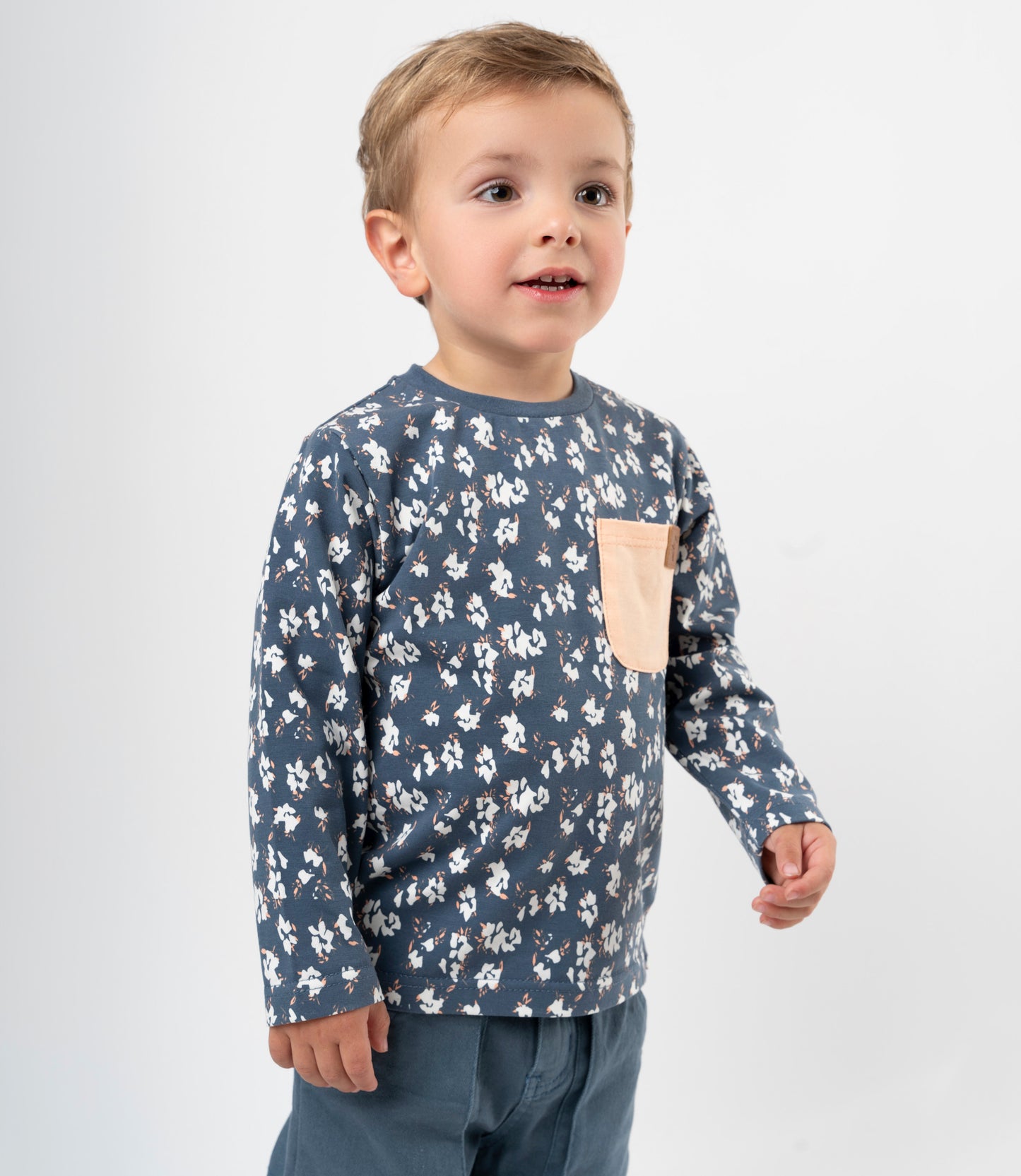 Polera bebé niño floreada 6 meses / Azul