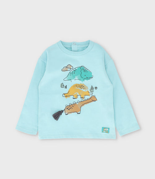Polera bebé niño con dinosaurios 6 meses / Menta