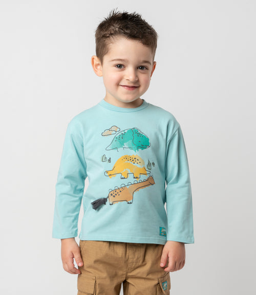 Polera bebé niño con dinosaurios 6 meses / Menta