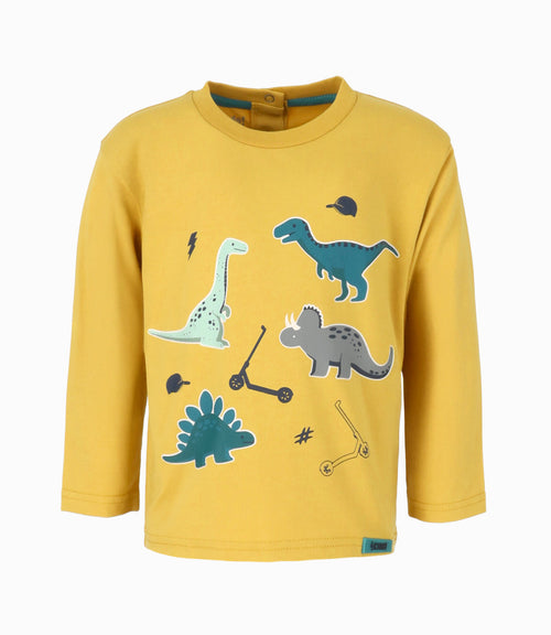 Polera bebé niño con dinosaurios 6 meses / Mostaza