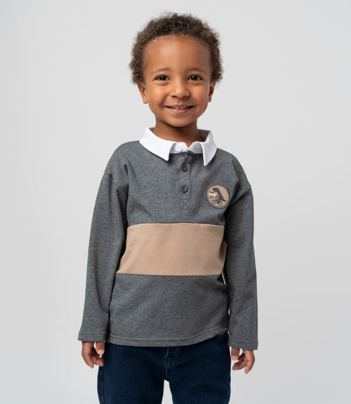 Polera bebé niño con cuello 6 meses / Gris