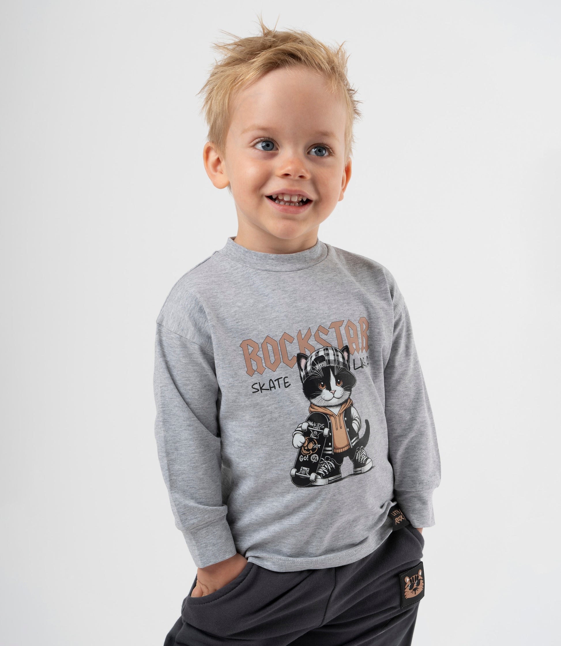Polera bebé niño rockstar 6 meses / Gris