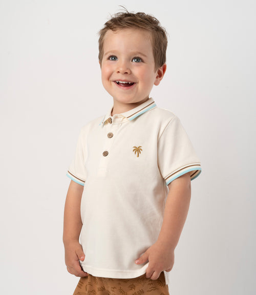 Polera bebé niño con cuello 6 meses / Beige