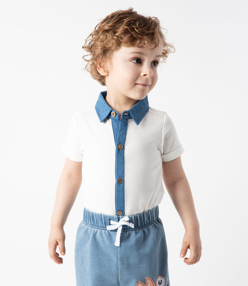 Body bebé niño con cuello 6 meses / Blanco