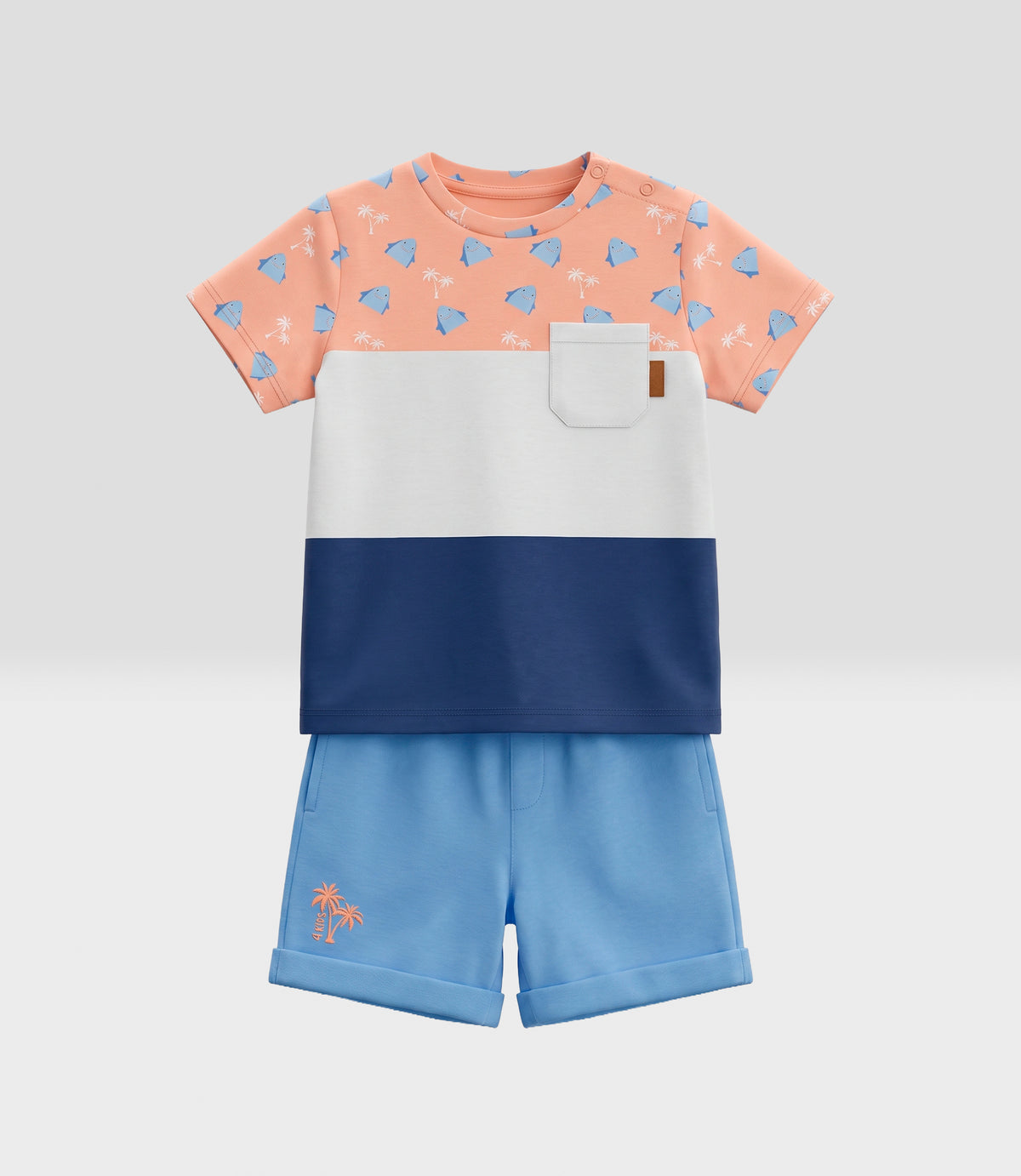 Conjunto bebé niño color block 6 meses / Coral