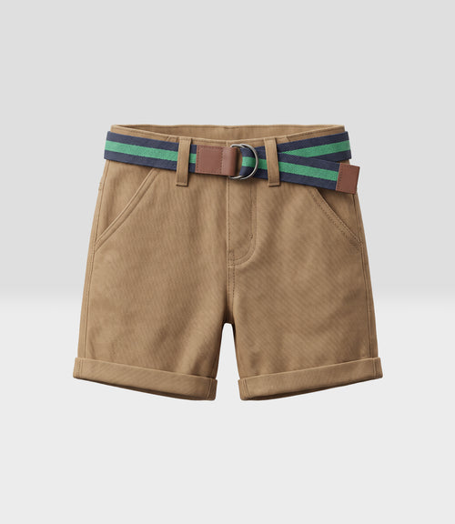 Bermuda bebé twill con cinturón 6 meses / Beige