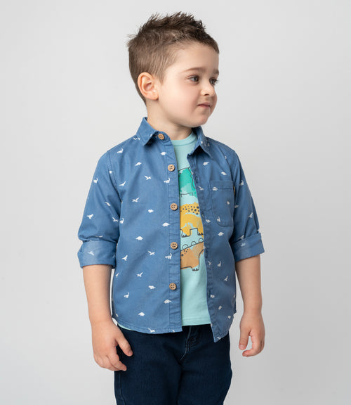 Camisa bebé niño denim 6 meses / Celeste