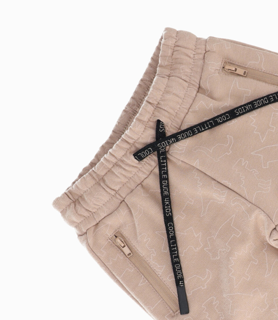 Pantalón de buzo bebé niño con dinosaurios 6 meses / Beige