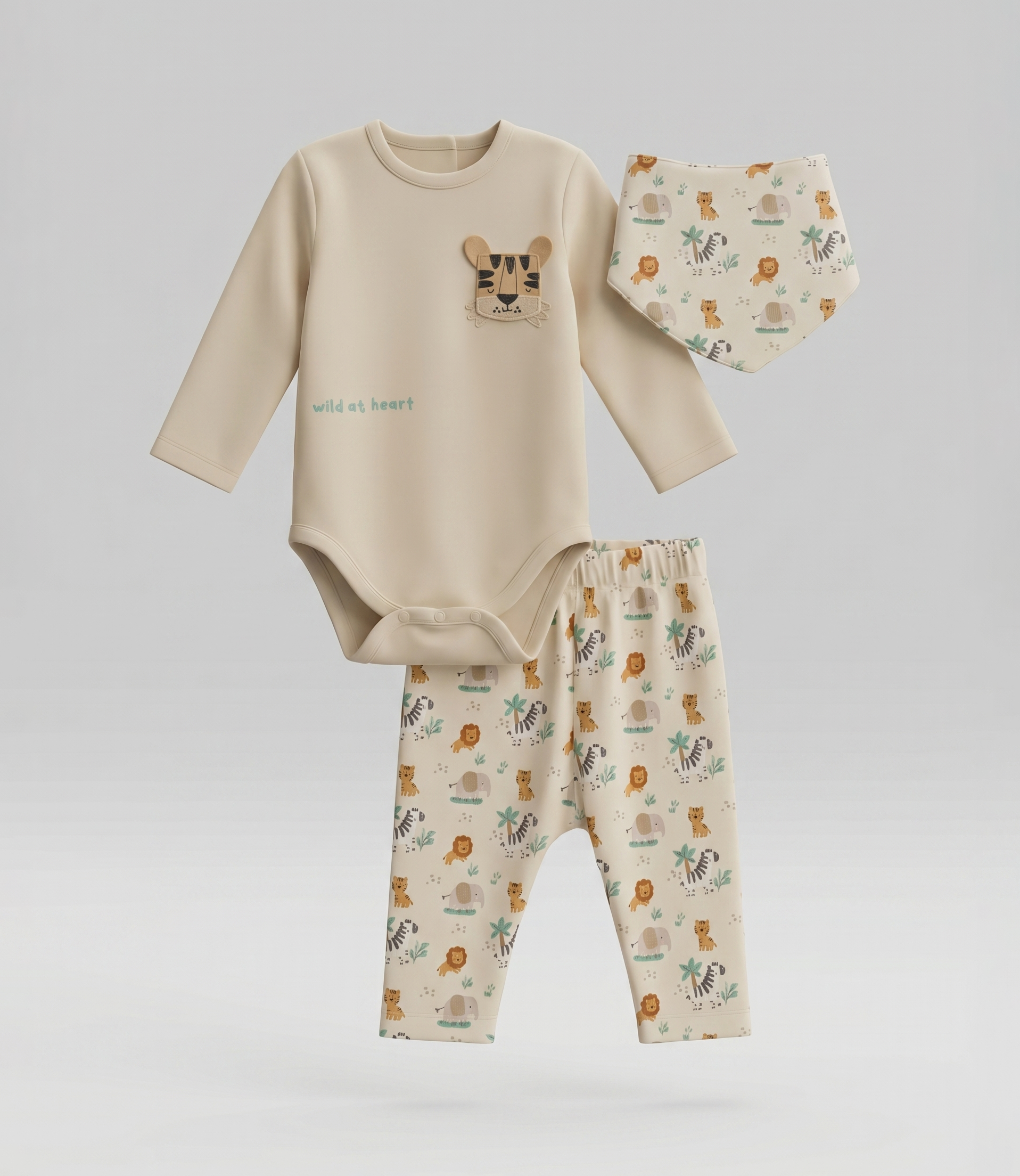 Conjunto recién nacido con animales 0 meses / Crudo