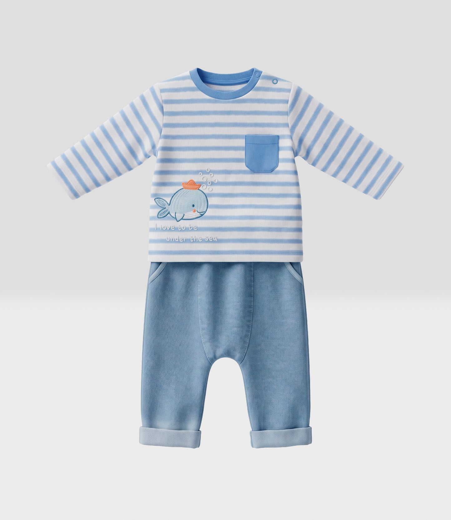 Conjunto recién nacido con ballena 0 meses / Celeste