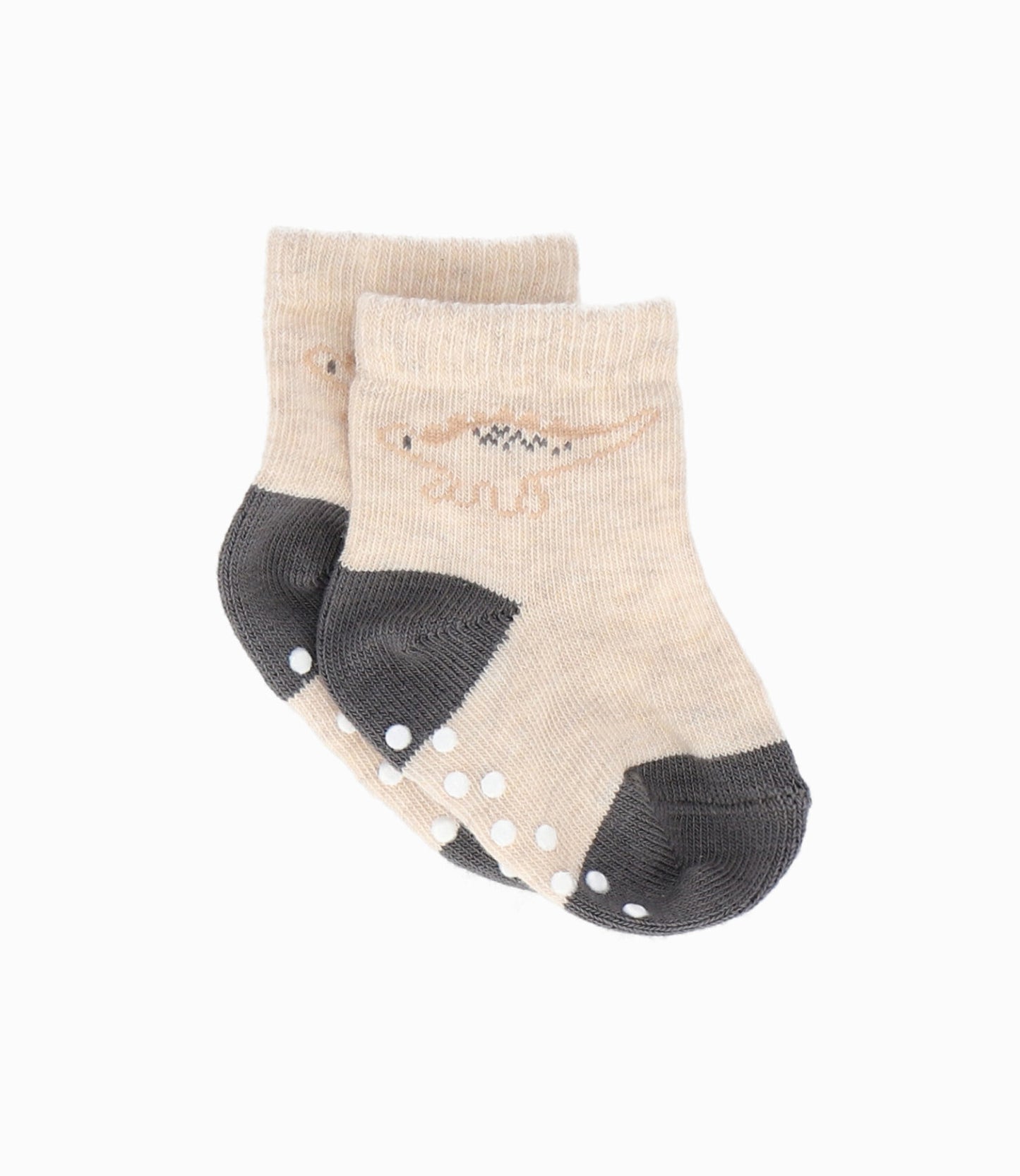 Calcetín recién nacido con dinosaurios 0-6 meses / Beige