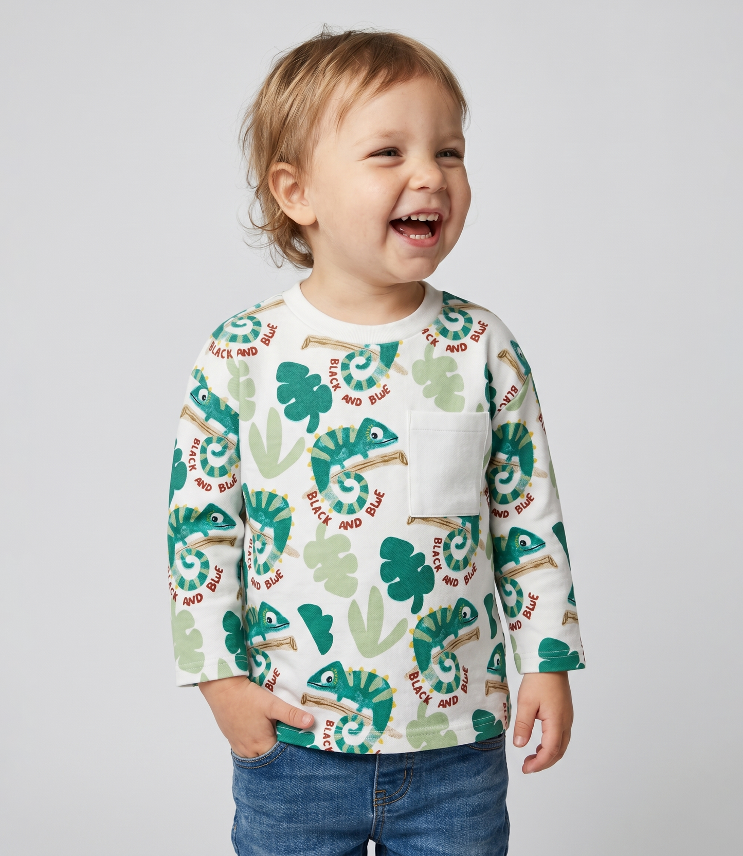 Polera bebé oversize con camaleón