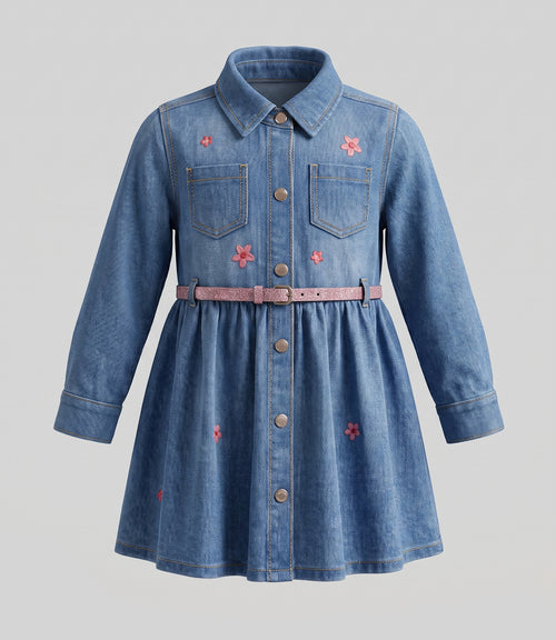 Vestido niña denim con flores