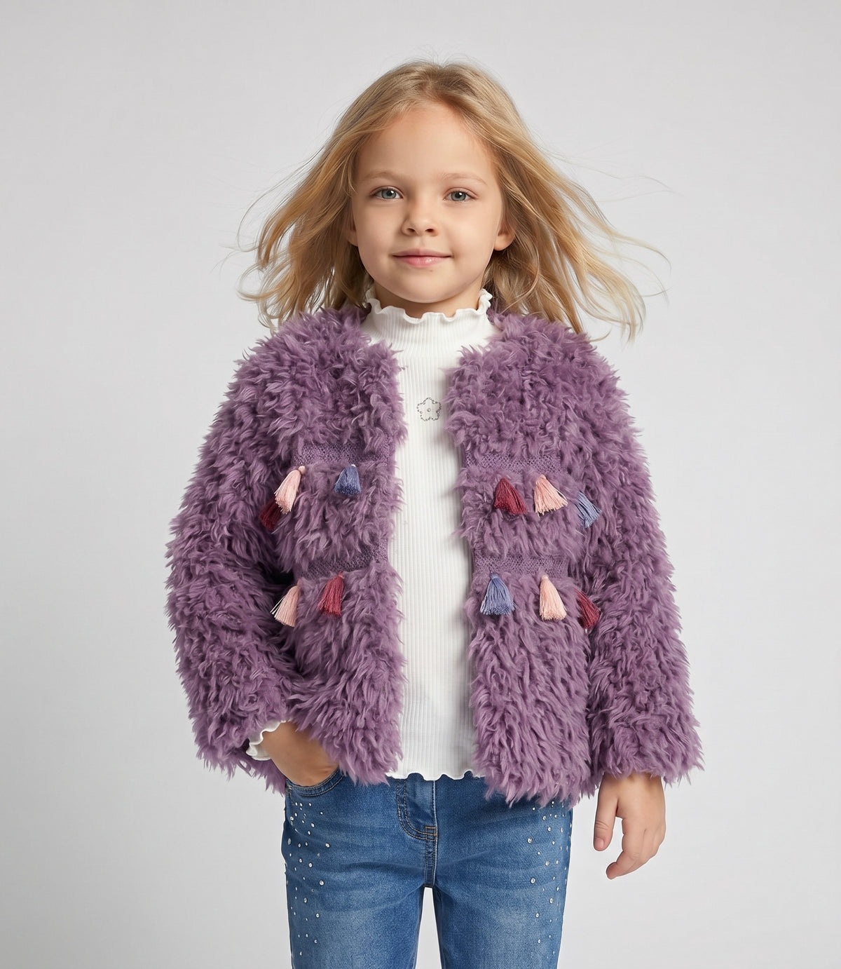 Chaqueta Bebé Con Pompones - 3 meses / Morado