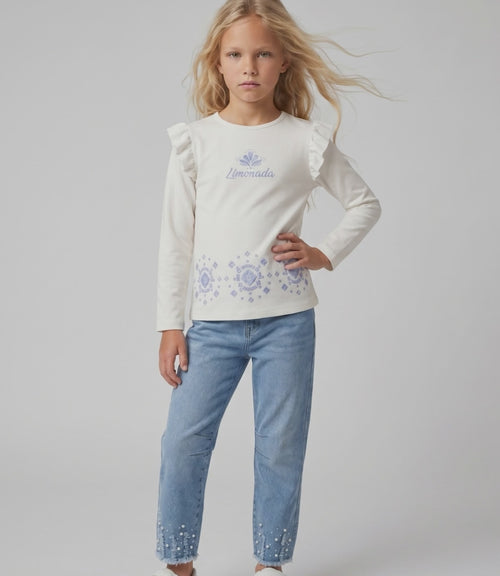 Jeans niña balloon con brillos