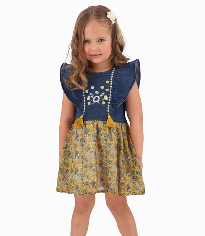 Vestido Con Faldón De Flores Bebé Niña Denim